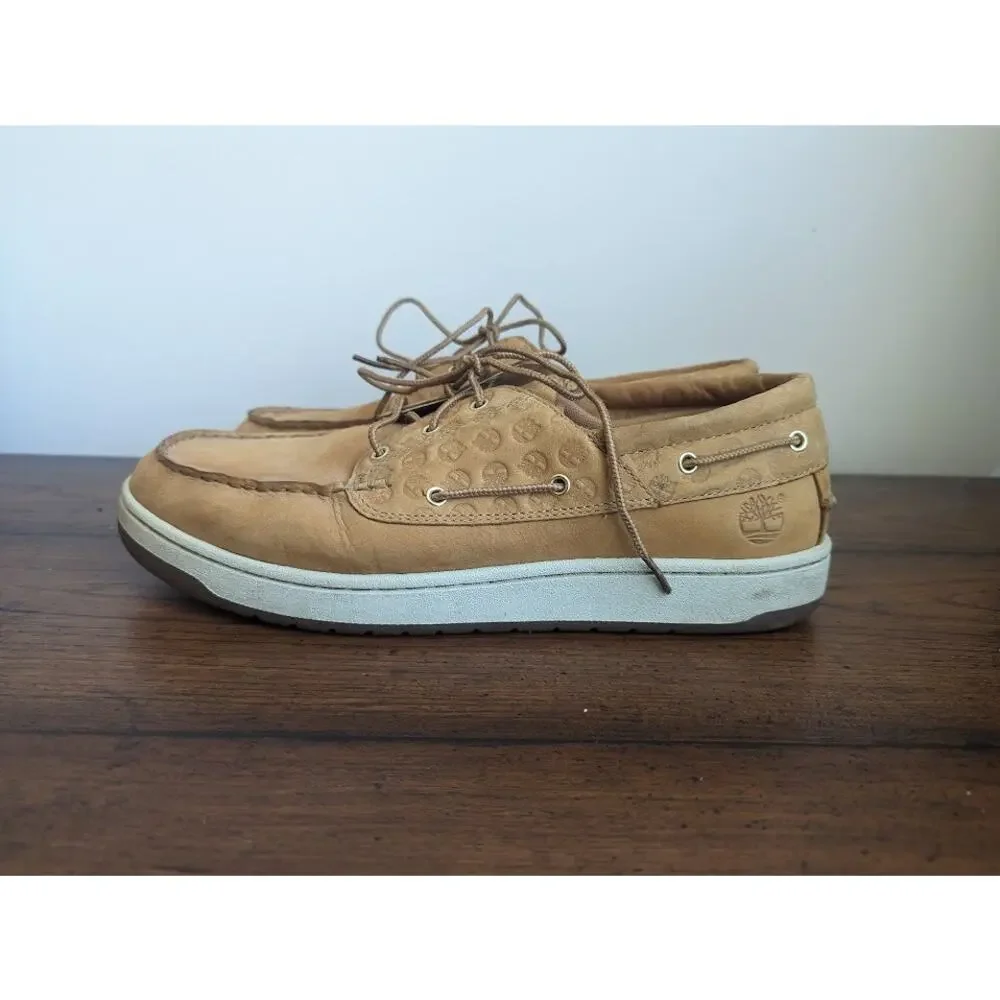 Timberland Light Brown Leather Boat Shoes with embossed logo Mens Size 10.5